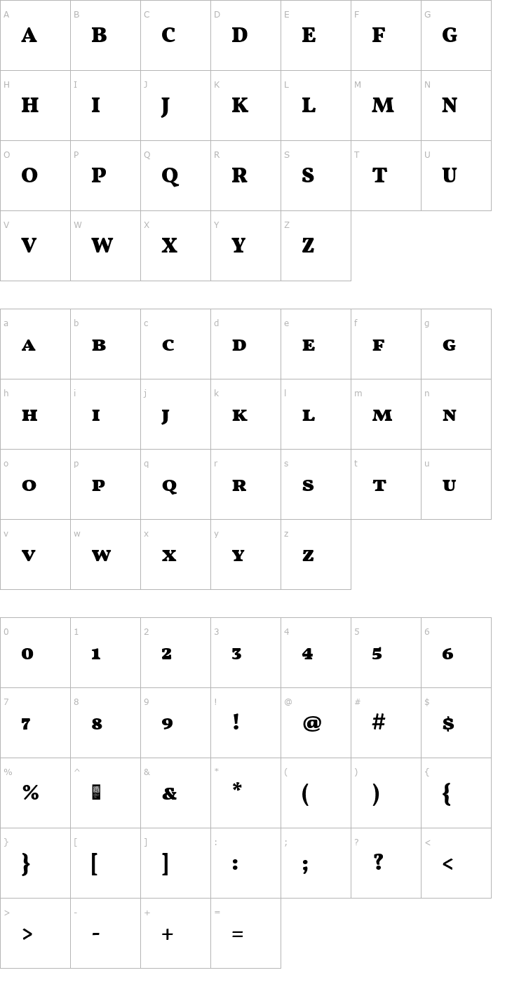 Character Map Vollkorn SC Black Font