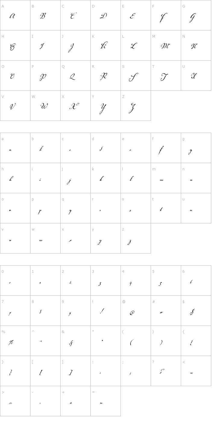 Character Map Voluta Script Font