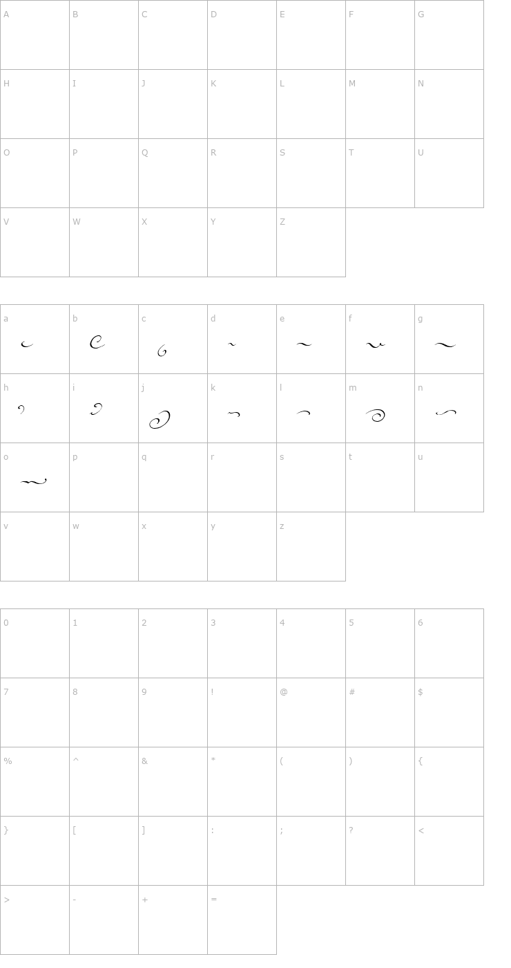 Character Map Voluta Script Swash Font