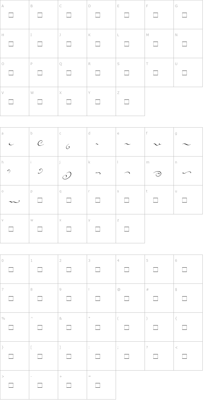 Character Map VolutaScriptSwash Font