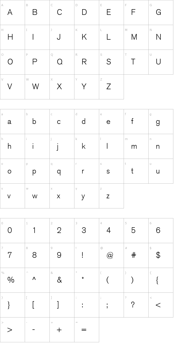 Character Map VolvoSansLight Font
