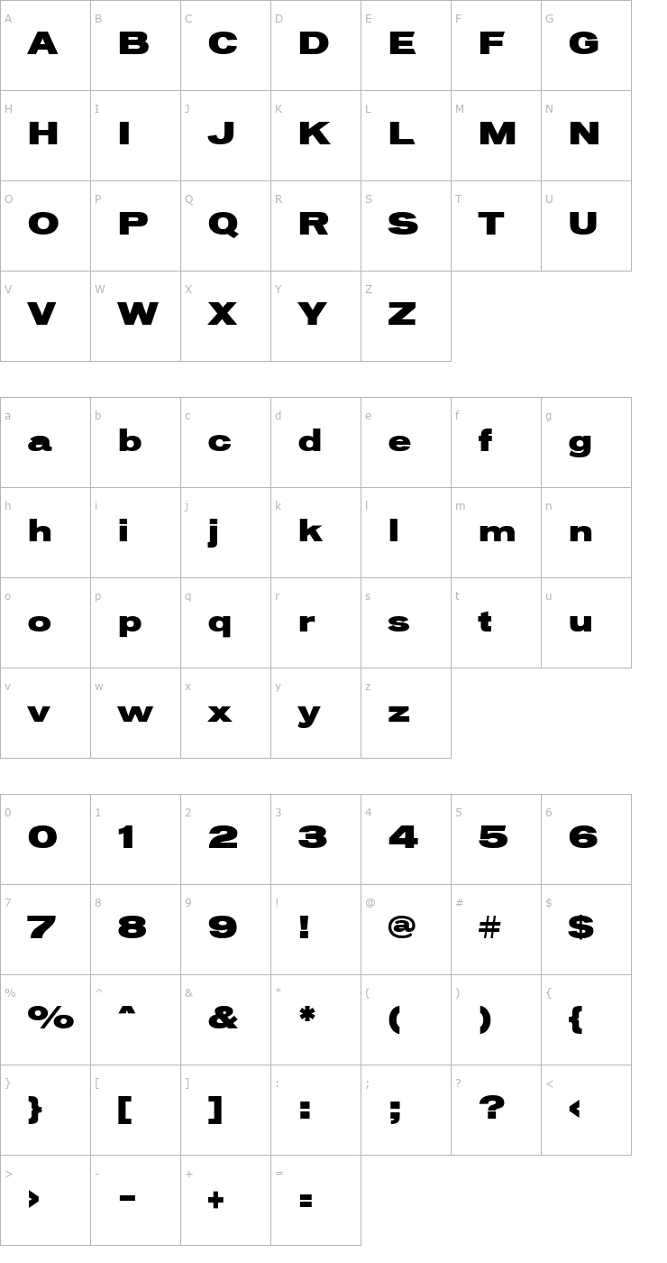 Character Map Vonnes-BlackExtended Font