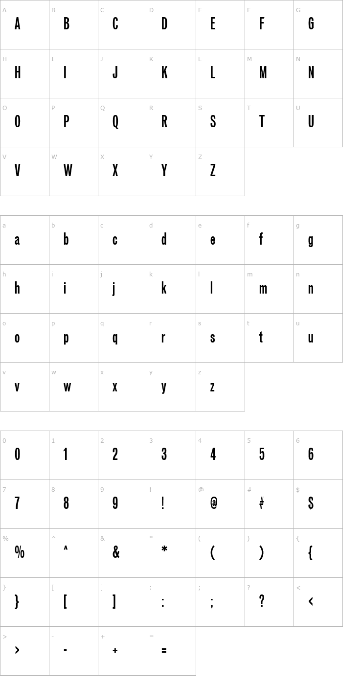 Character Map Vonnes-BoldCompressed Font