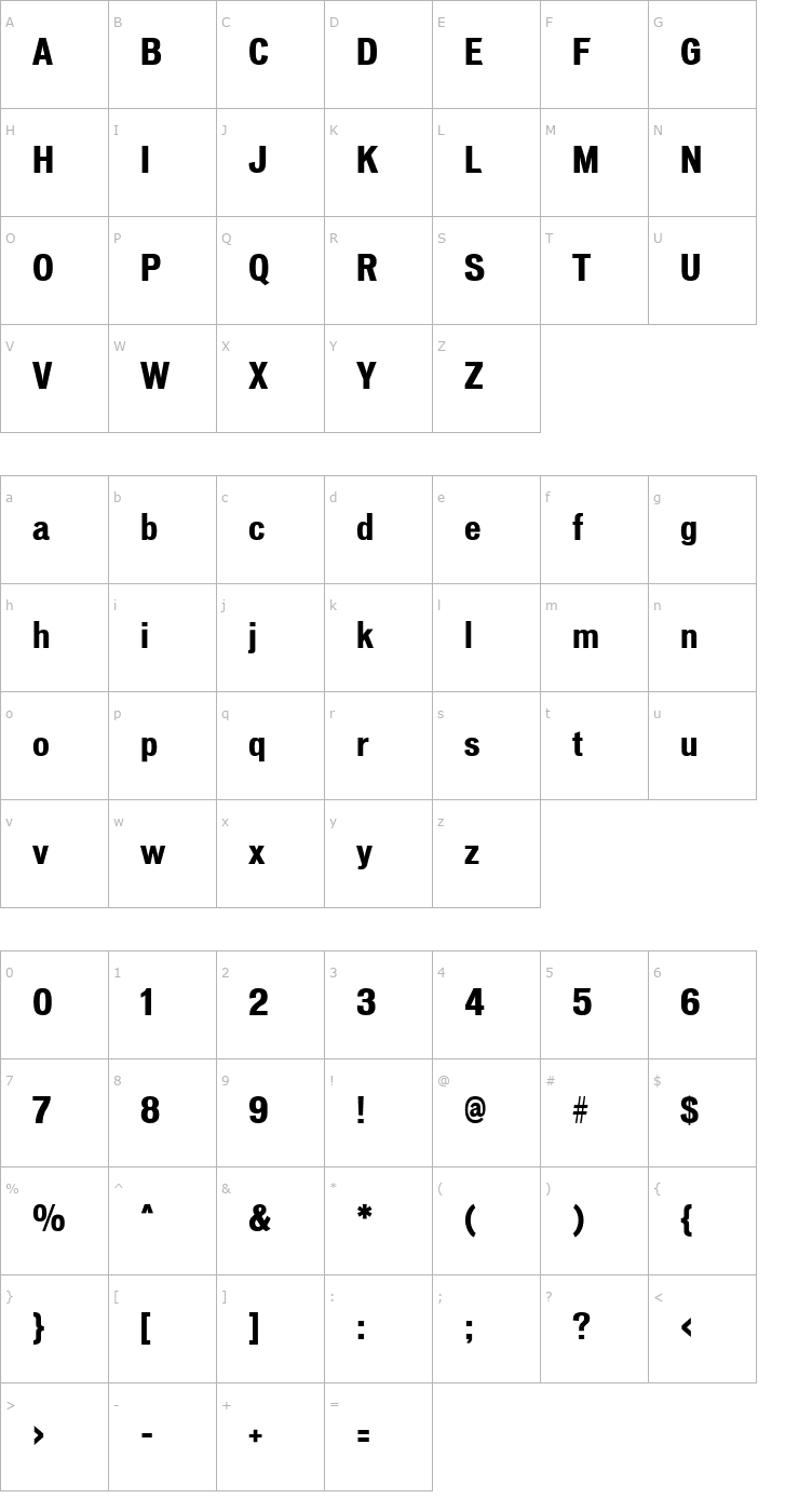 Character Map Vonnes-ExboldCondensed Font