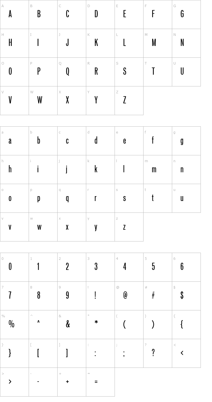 Character Map Vonnes-MediumCompressed Font