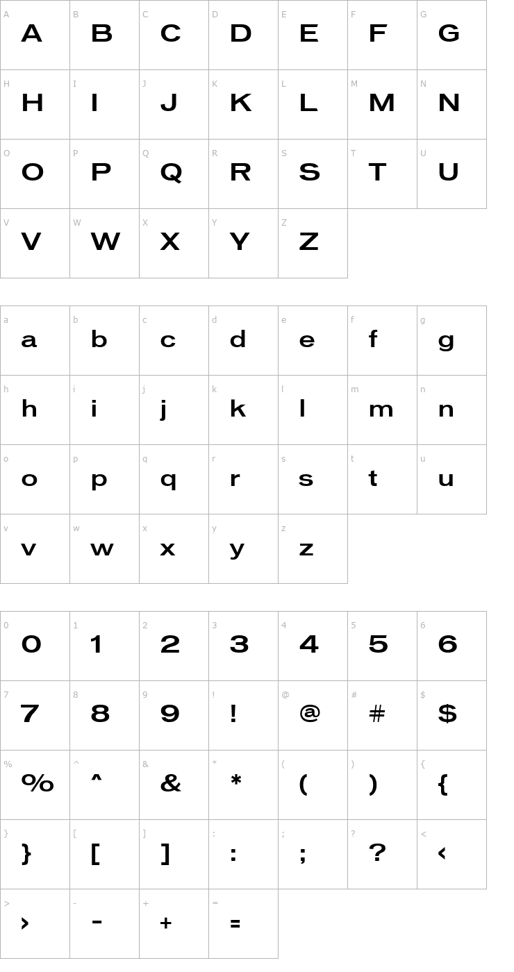 Character Map Vonnes-MediumExtended Font