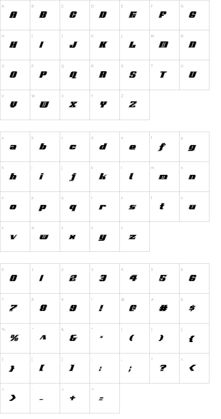 Character Map Voortrekker Pro Italic Font