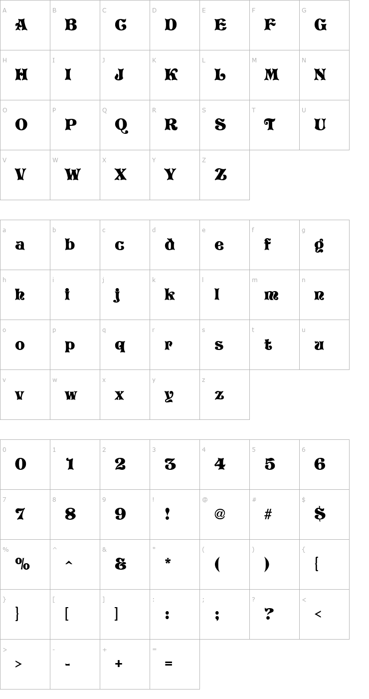 Character Map Vostrey Font