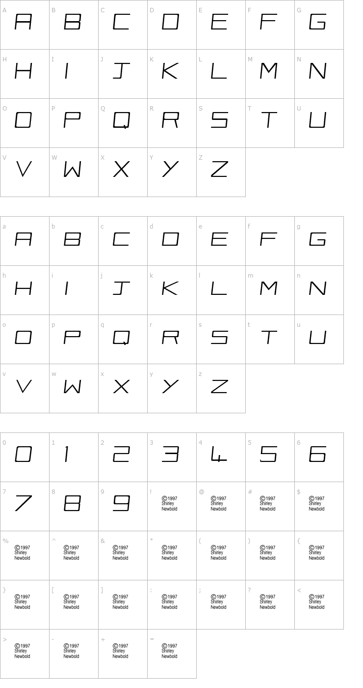 Character Map Vox-Slanted Font