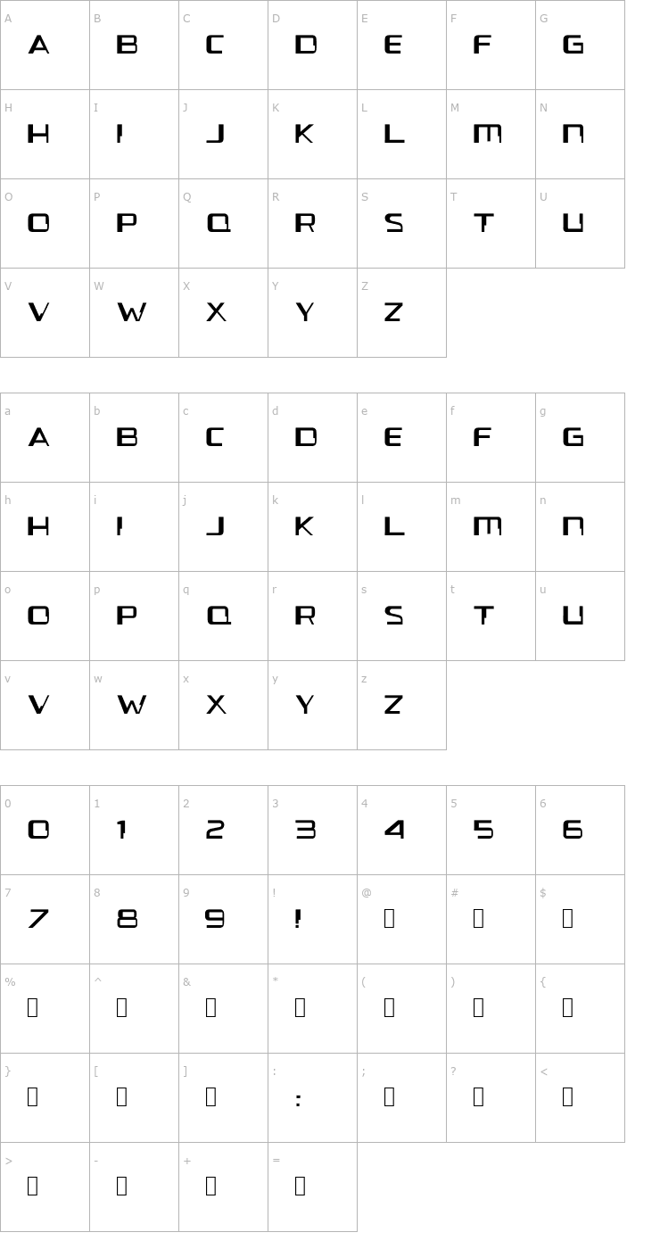 Character Map Voya Nui GF Font