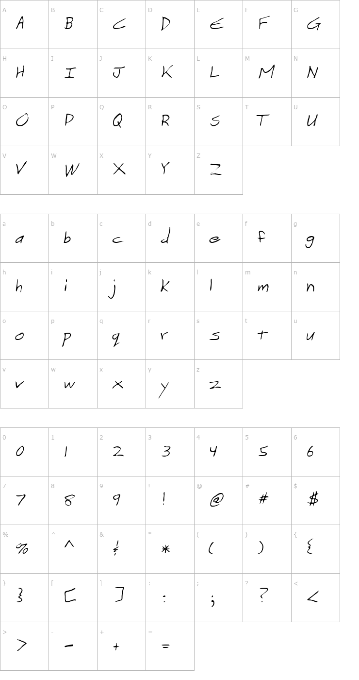 Character Map Vranish Regular Font