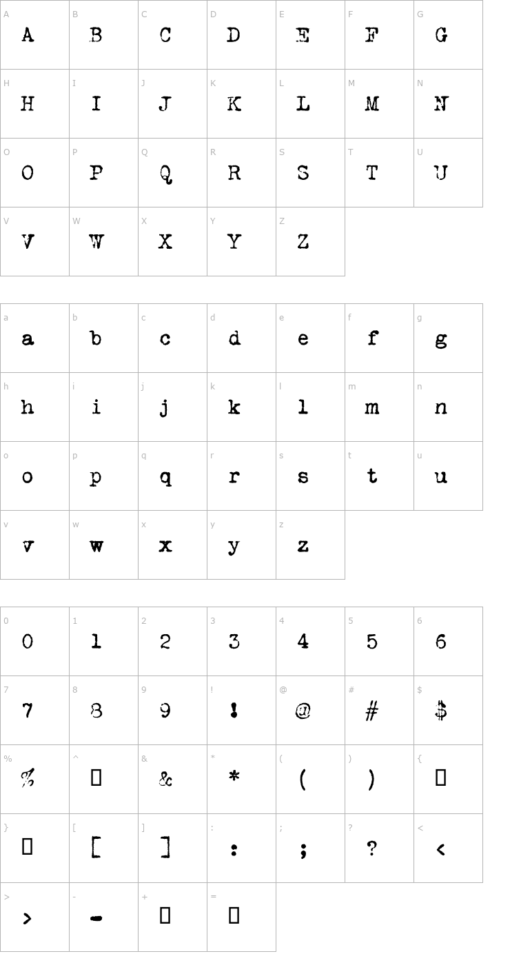Character Map VT Portable Remington Font