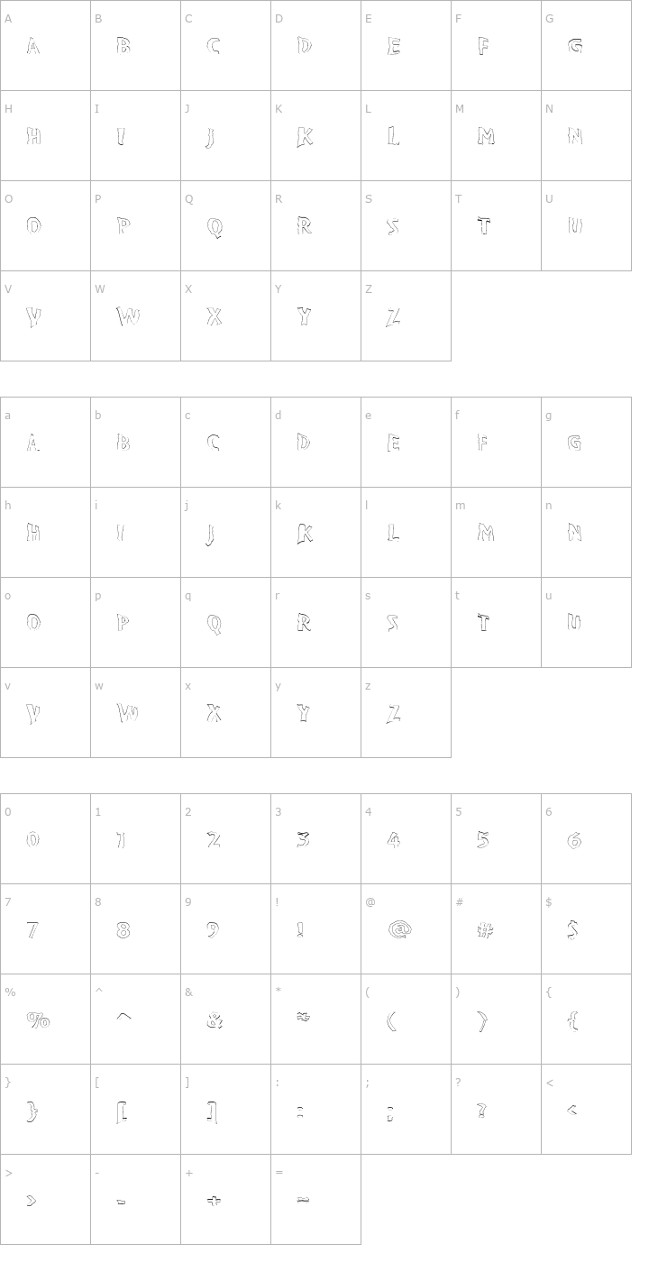 Character Map VTC BadPaint Outline Font