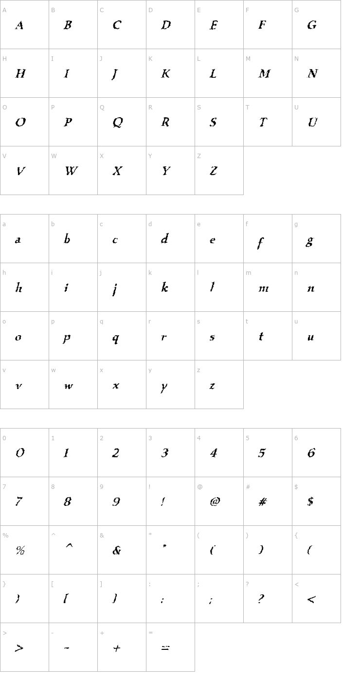 Character Map VTC Boseephus RegularItalic Font