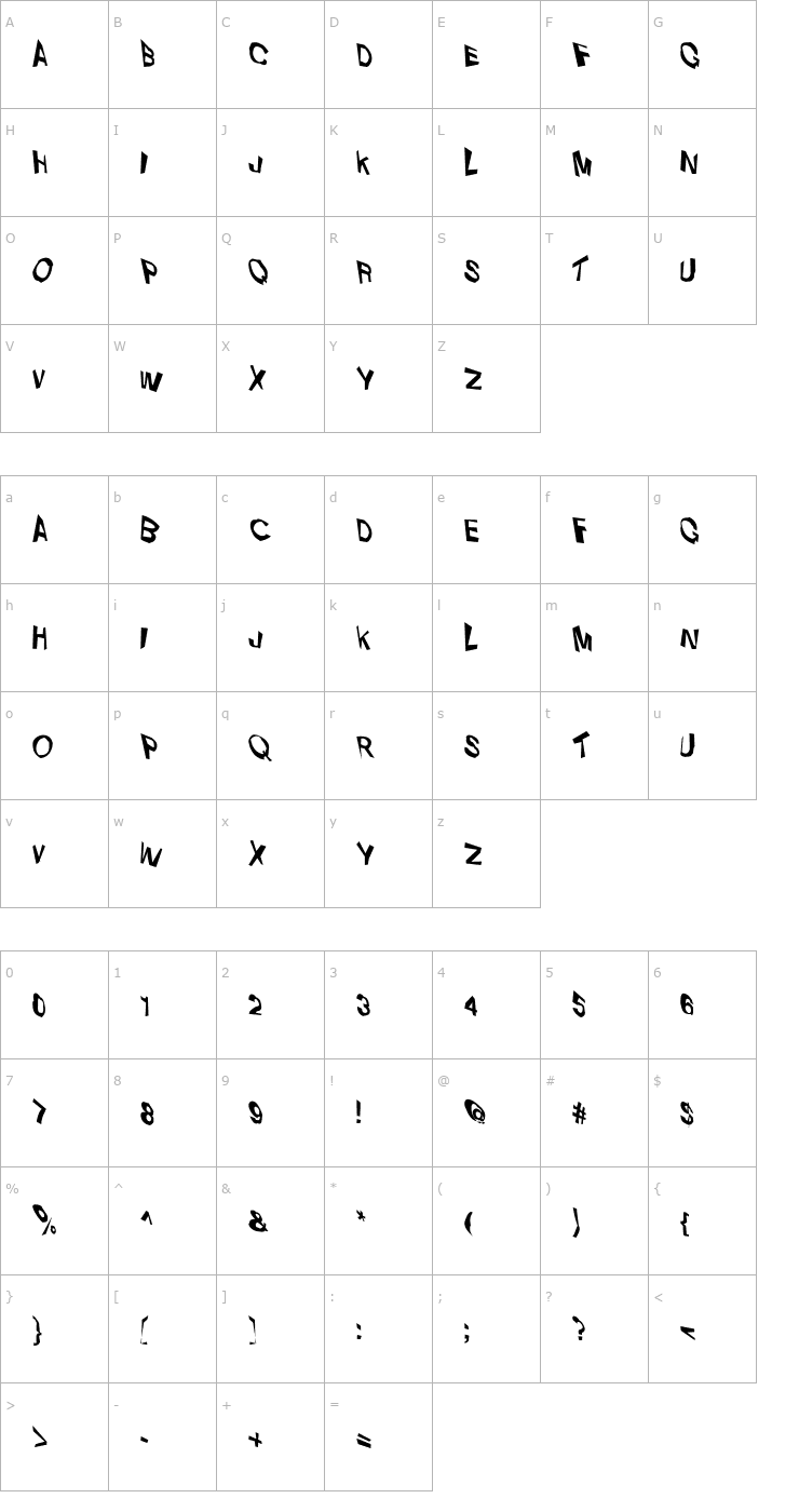 Character Map VTC Dizplaced Regular Font