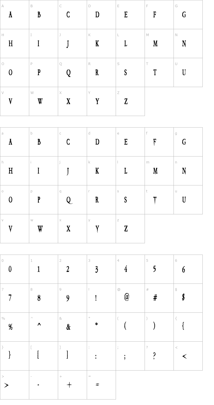 Character Map VTC Embrace Regular Font
