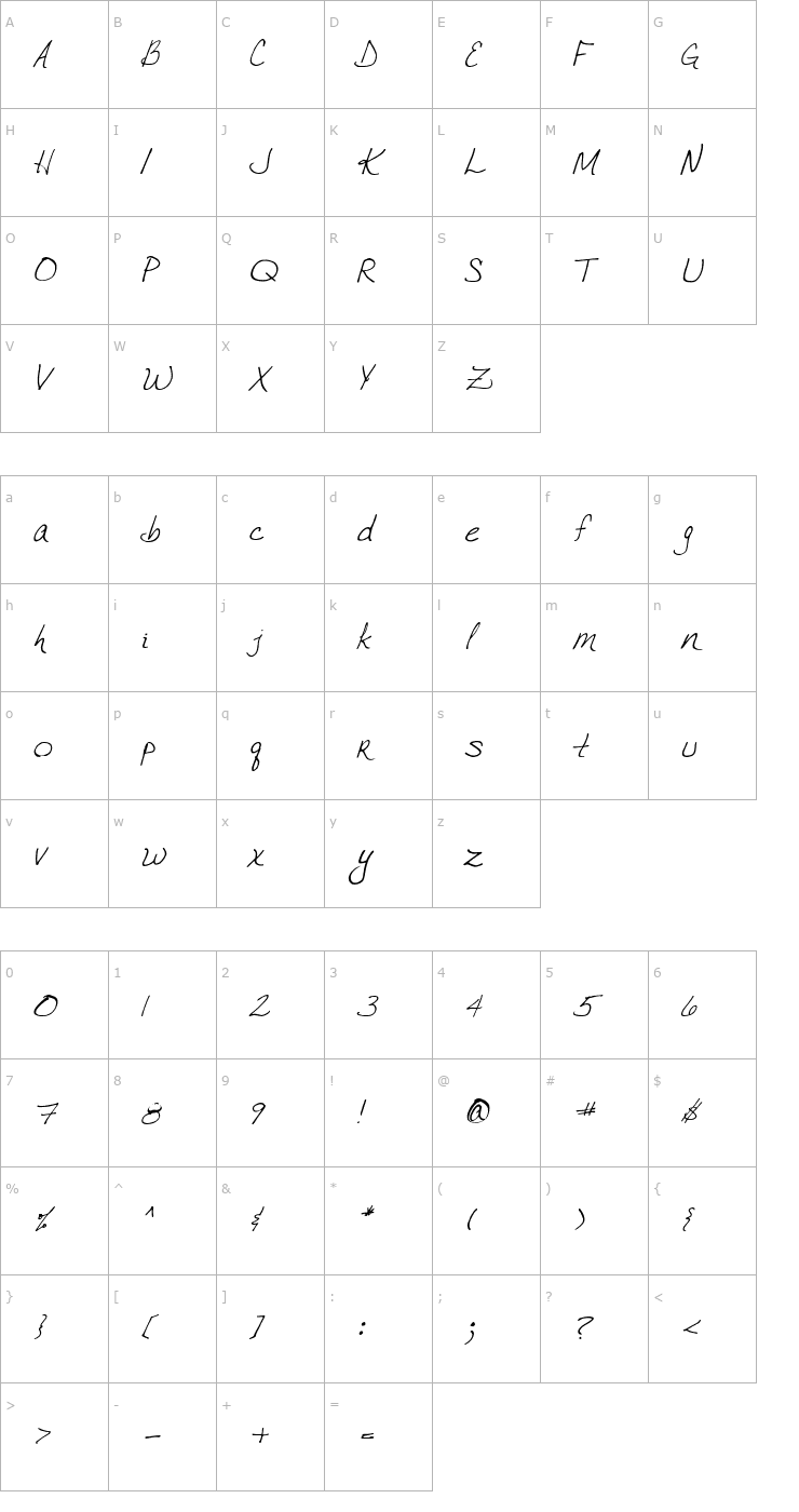 Character Map VTC JoeleneHand Regular Italic Font