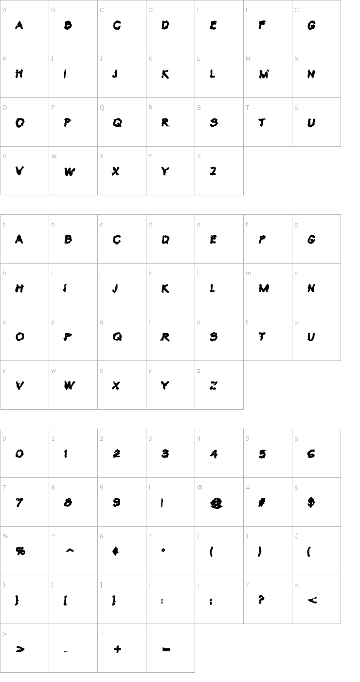 Character Map VTC Krinkle-Kut Bold Font