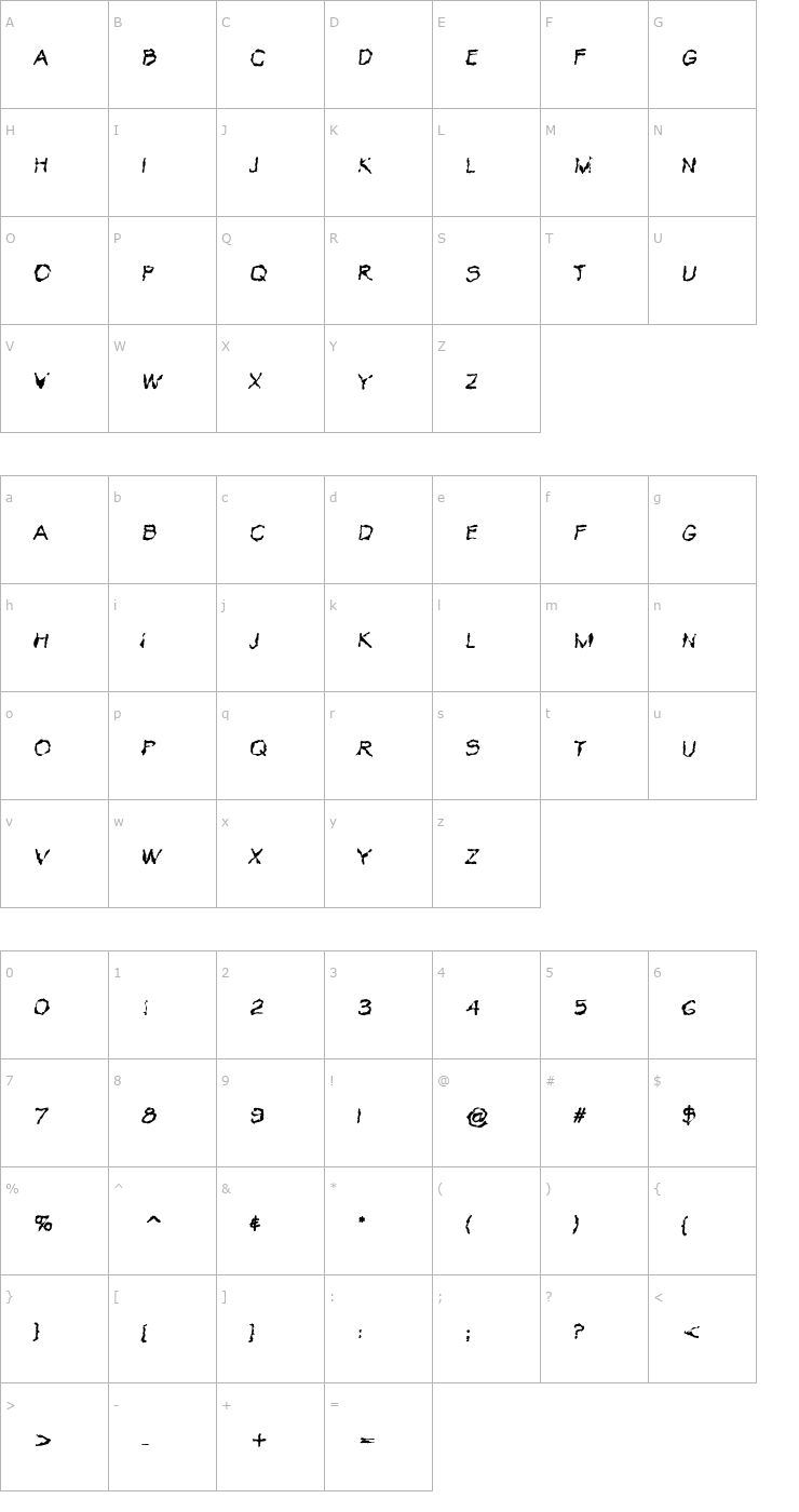 Character Map VTC Krinkle-Kut Regular Font