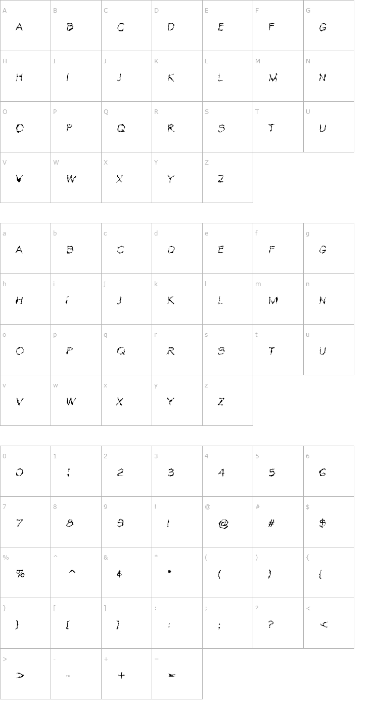 Character Map VTC Krinkle-Kut Thin Font