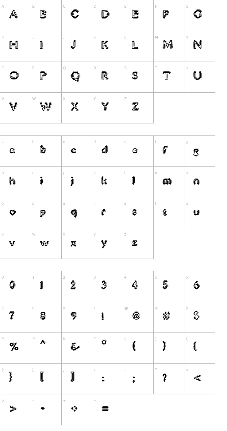 Character Map VTC LiquorCrystalDisplay Font