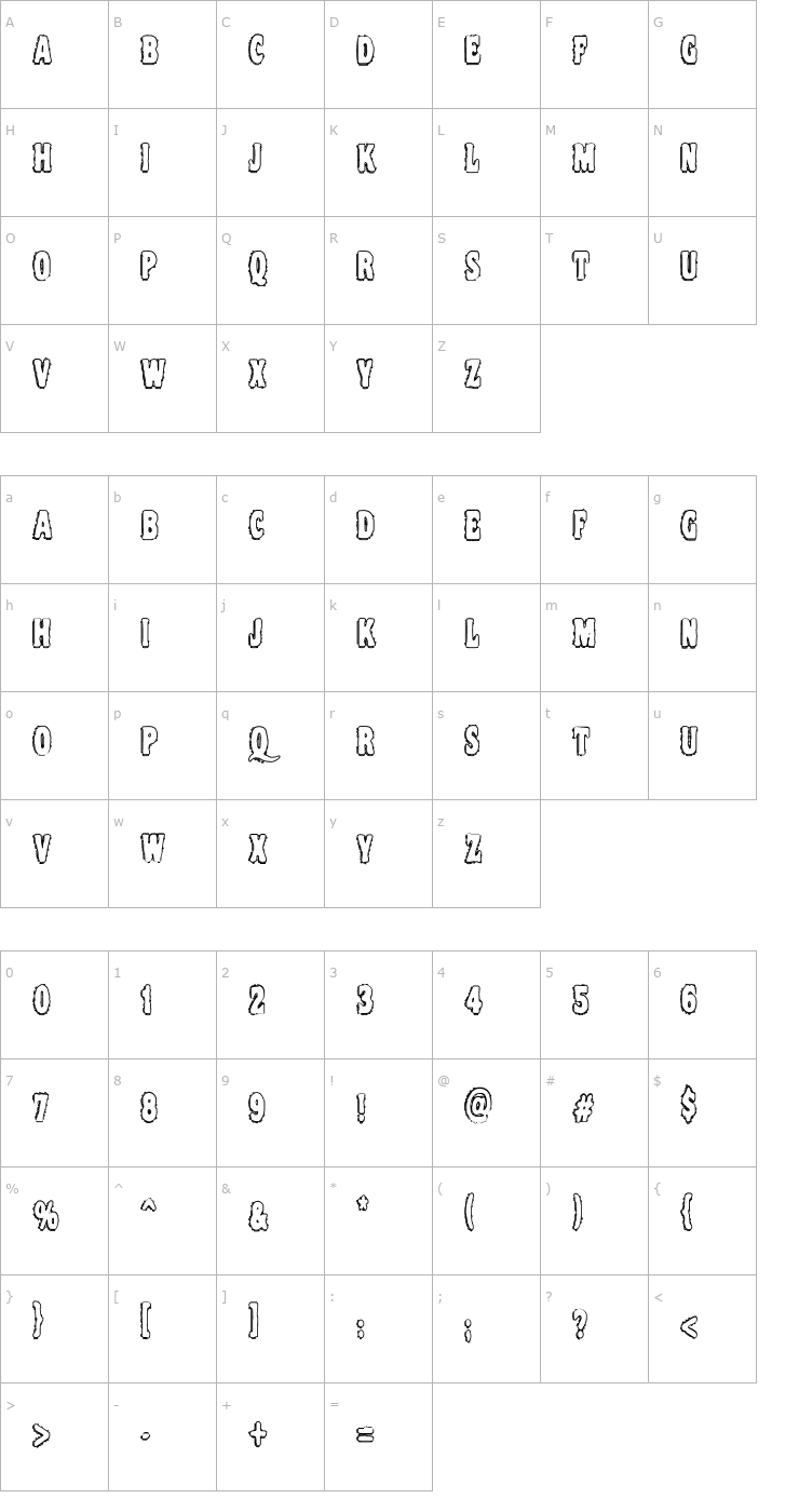 Character Map VTC NightOfTheDrippyDeadOuttie Font