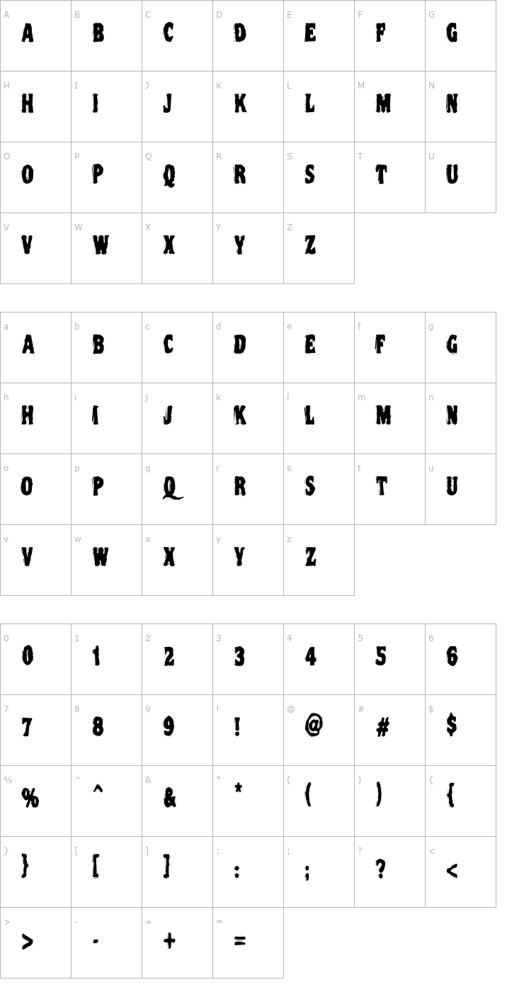 Character Map VTC NightOfTheOozieDeadCaps Font
