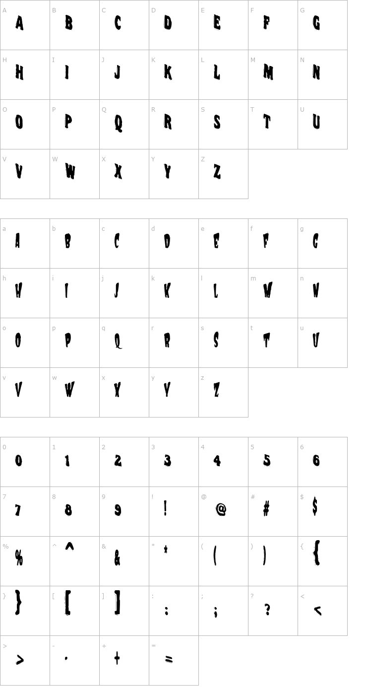 Character Map VTC NightOfTheWackedDead Font