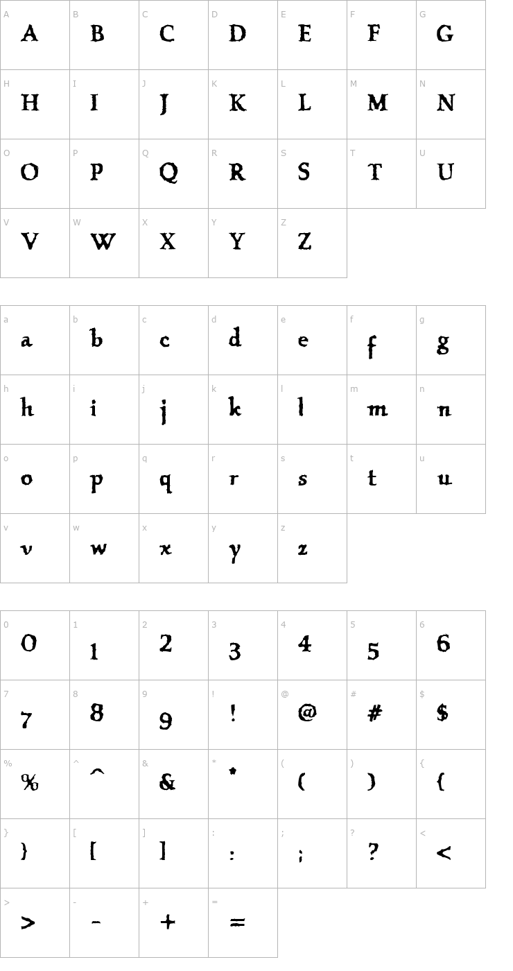 Character Map VTC OldAsCrap Regular Font