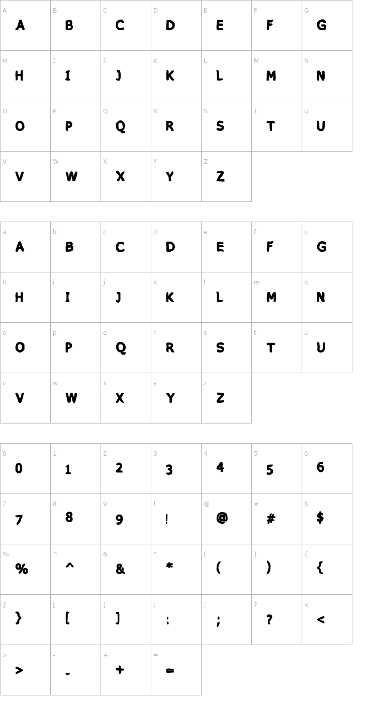 Character Map VTC PizzOff Fatty Font