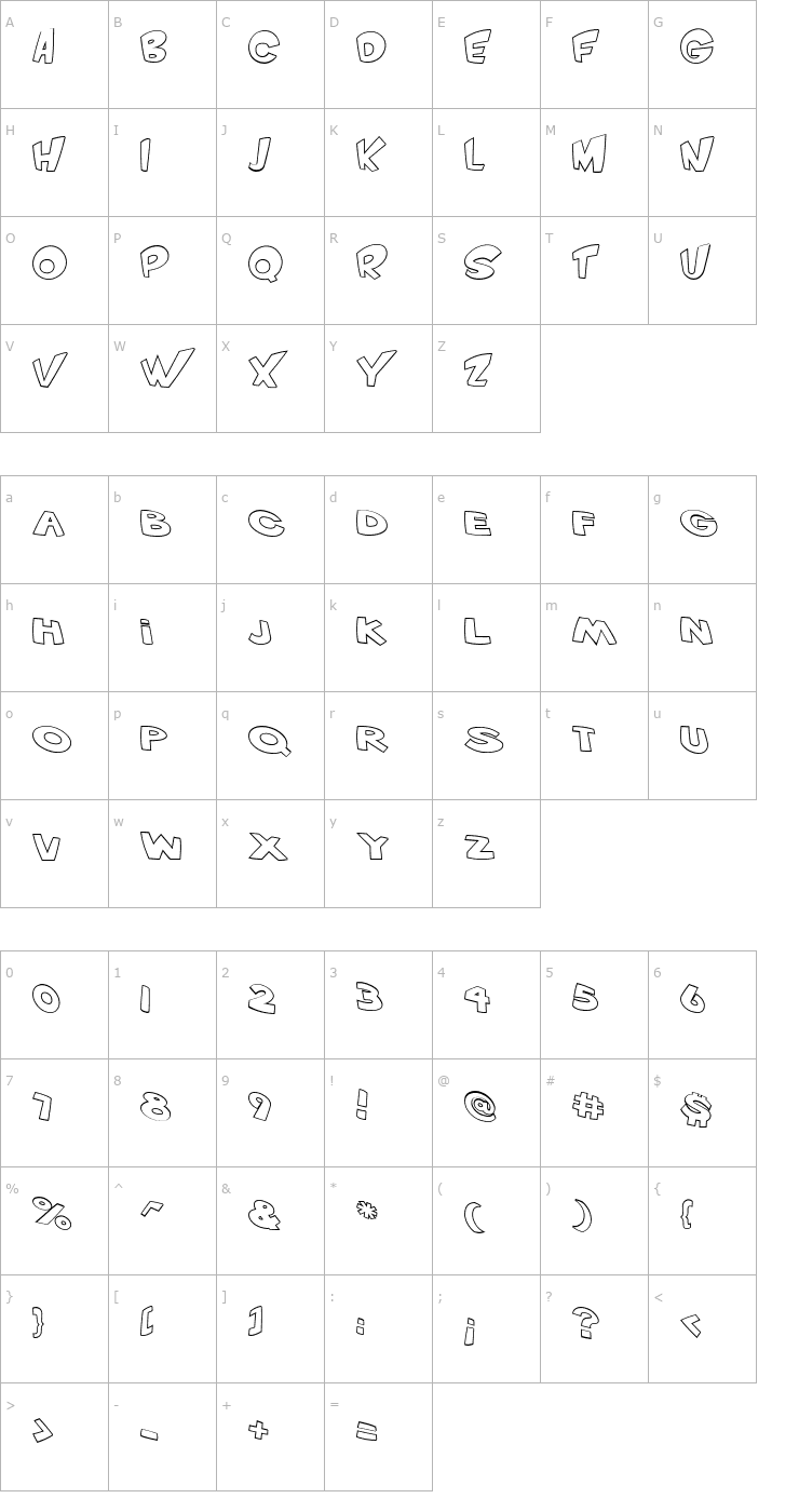 Character Map VTC ScreamItLoud Outline Font