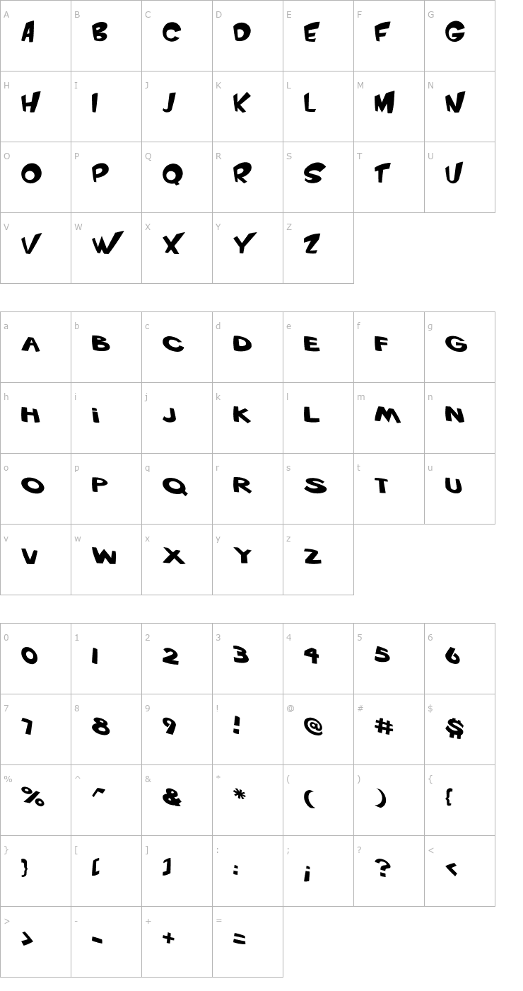 Character Map VTC ScreamItLoud Regular Font
