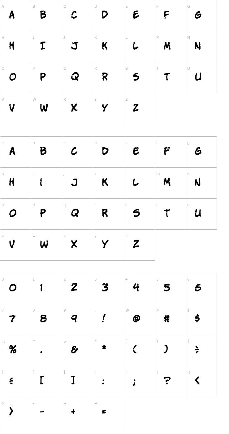 Character Map VTC StressedHand Regular Font
