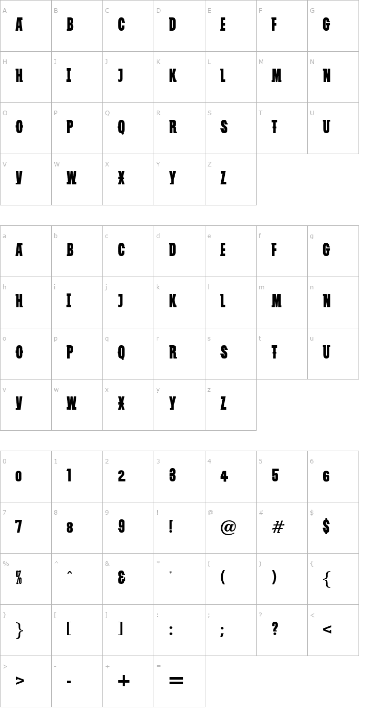 Character Map VTC SubwaySlam Caps Regular Font