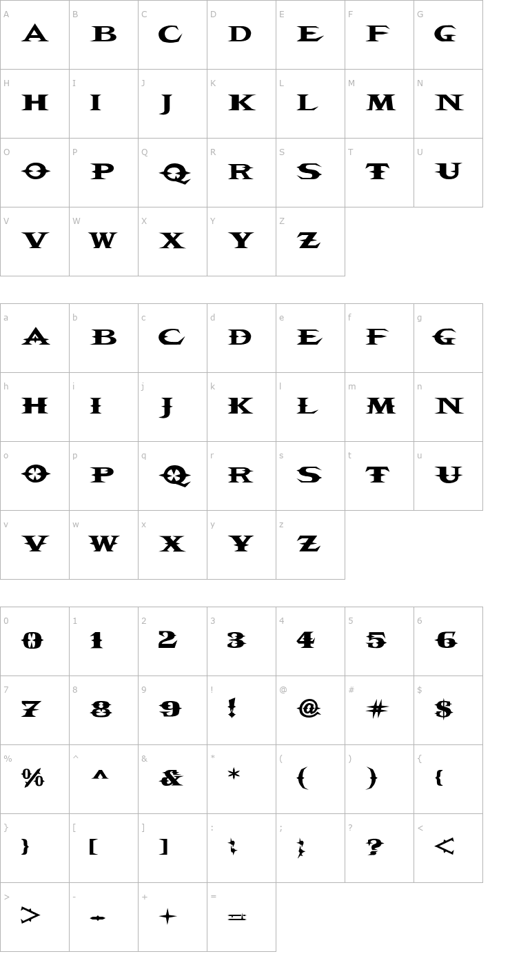 Character Map VTCBelialsBlade Regular Font