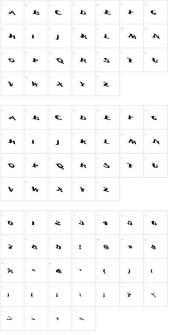 Character Map VTCBelialsBladeTricked Font