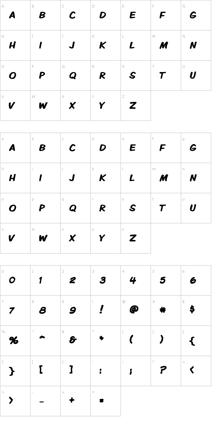 Character Map VTCKomixationCapsBold Font