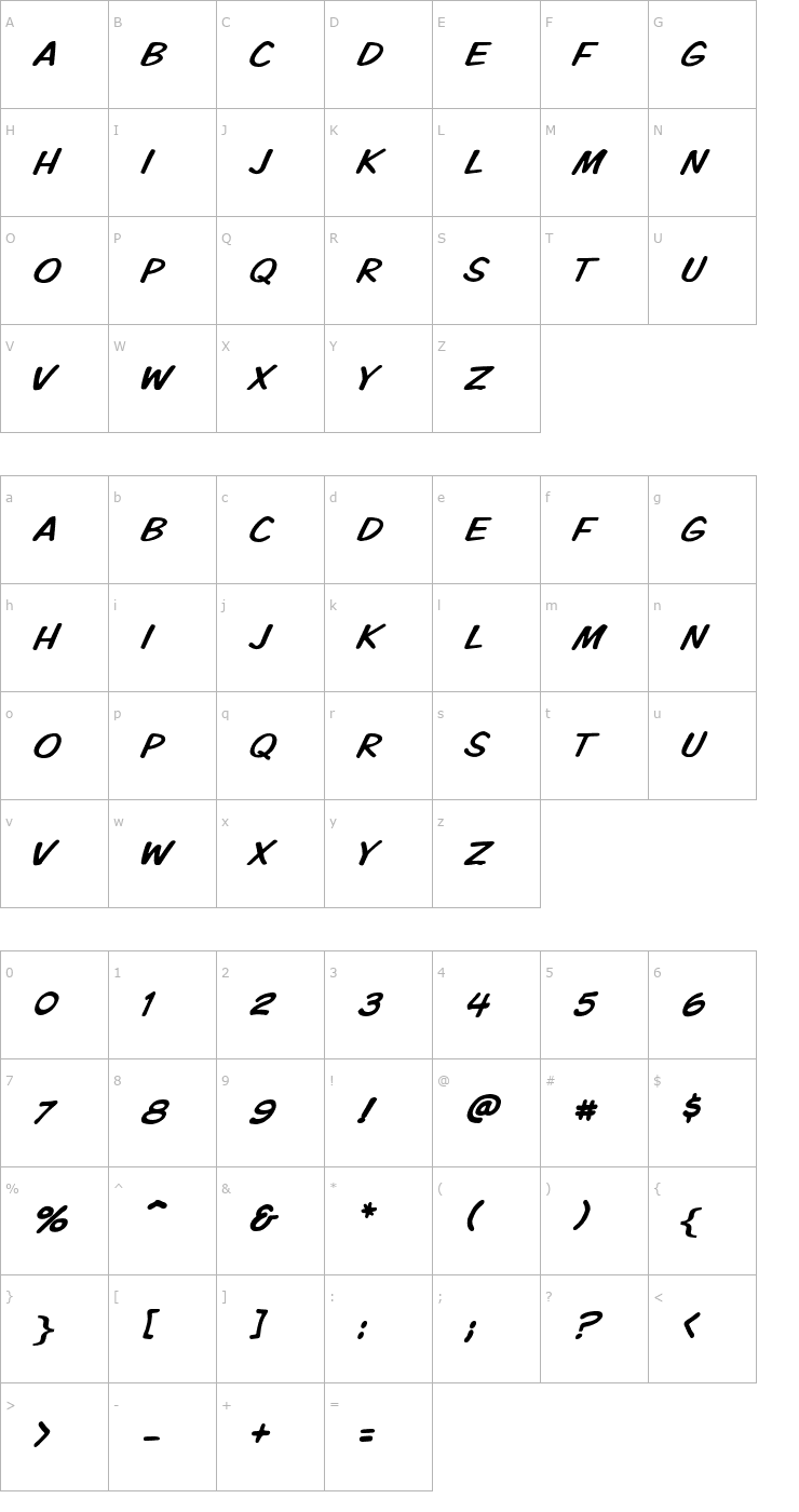 Character Map VTCKomixationCapsItalic Font