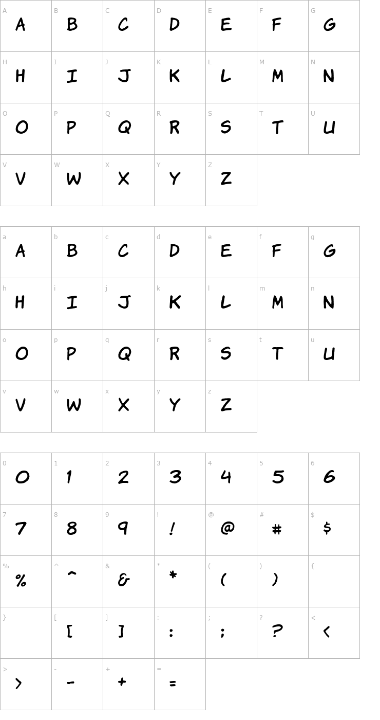 Character Map VTCKomixationHand Font
