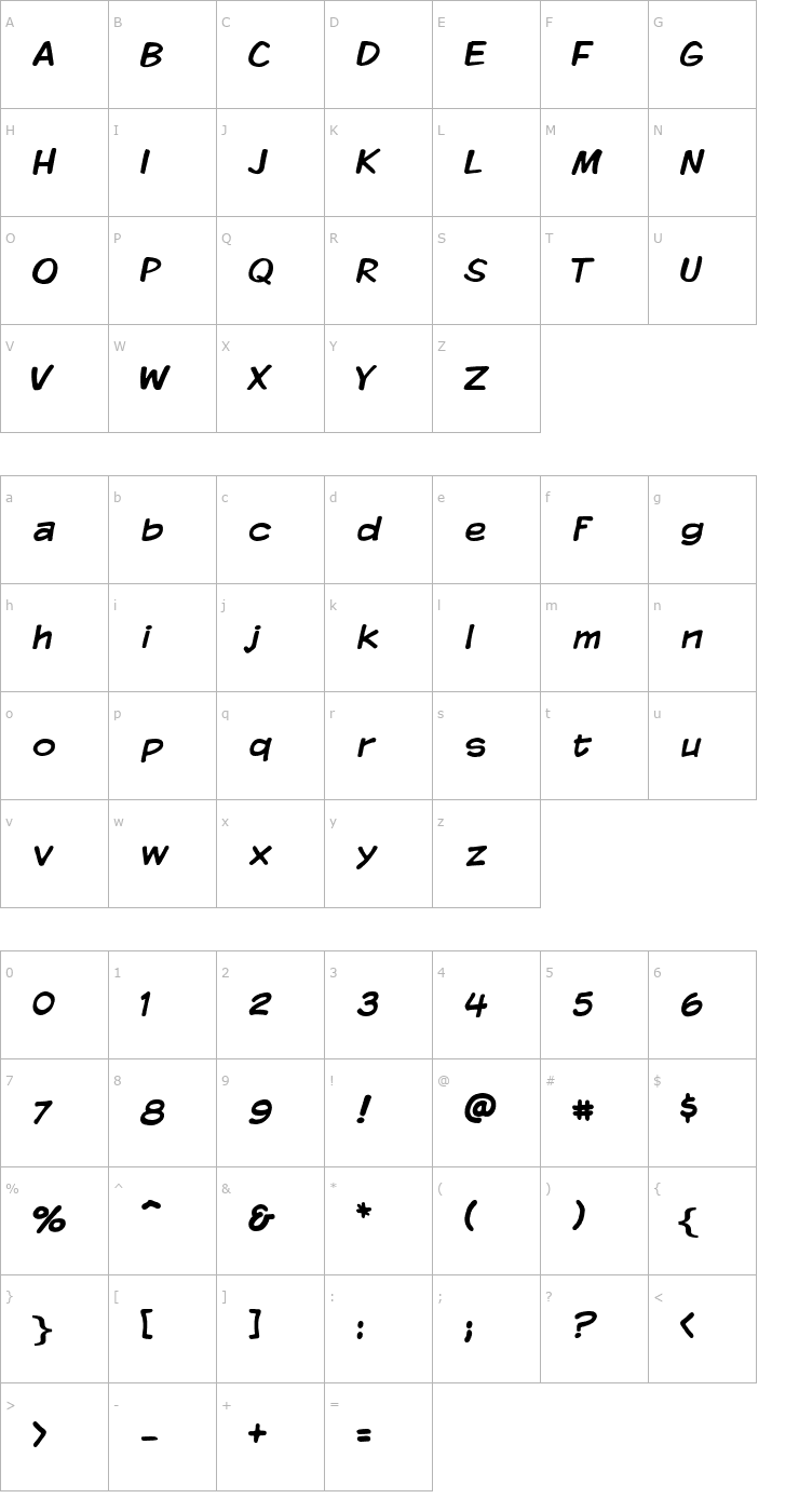 Character Map VTCKomixationRegular Font