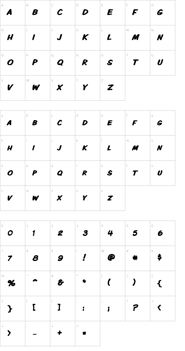 Character Map VTCKomixationSCBold Font