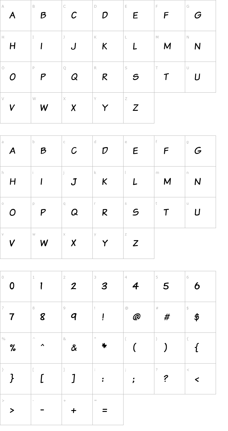 Character Map VTCSundaykomixcaps Font