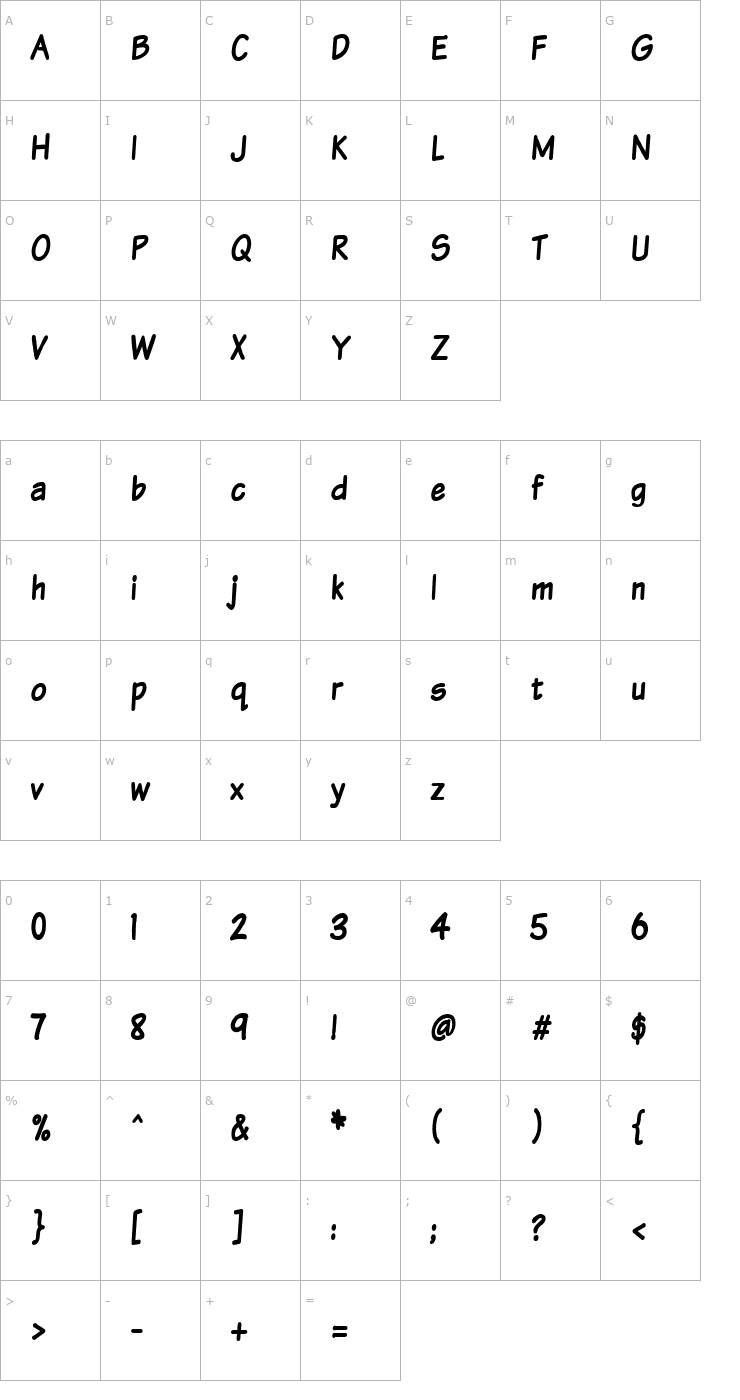Character Map VTCSundayKomixTall Font