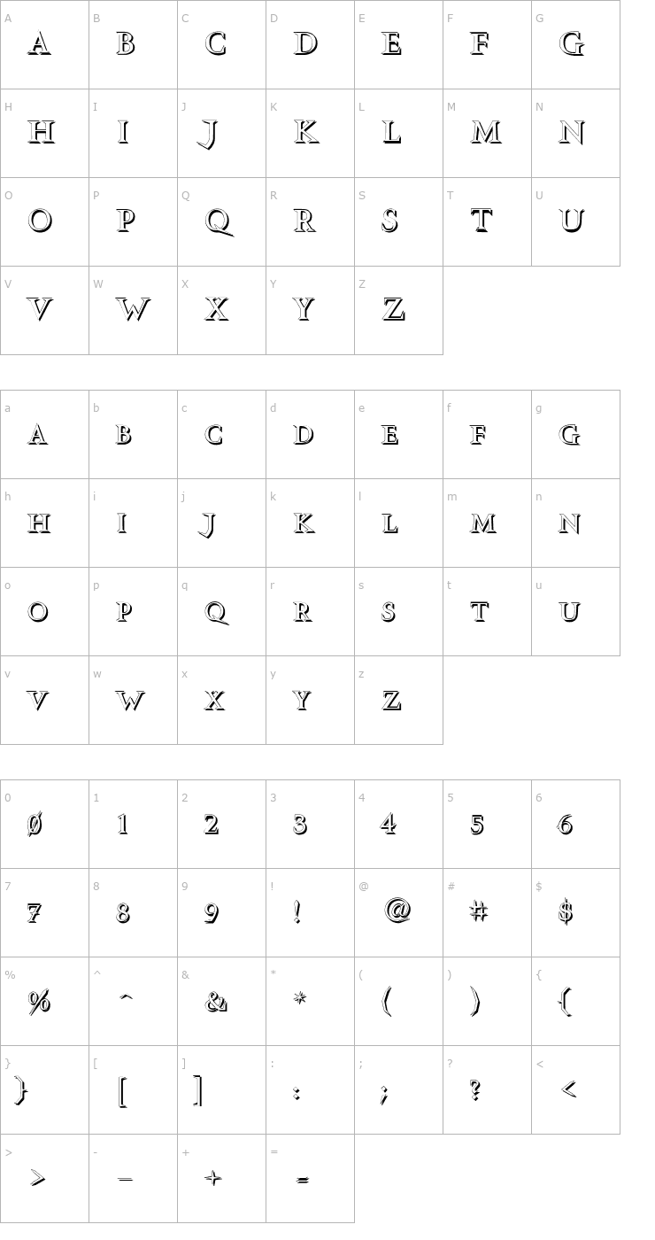 Character Map VTCSwitchbladeRomanceShadowed Font