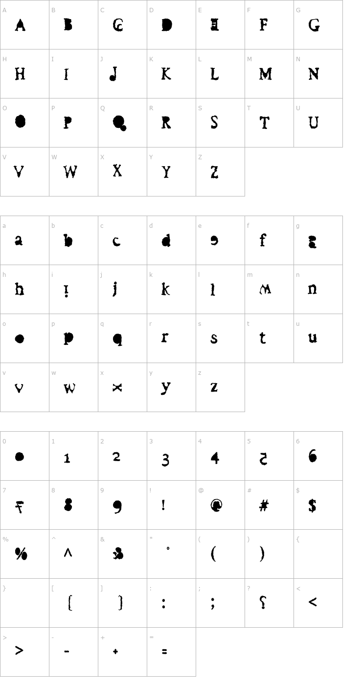 Character Map VTEbola-MarburgBlackVomit Font