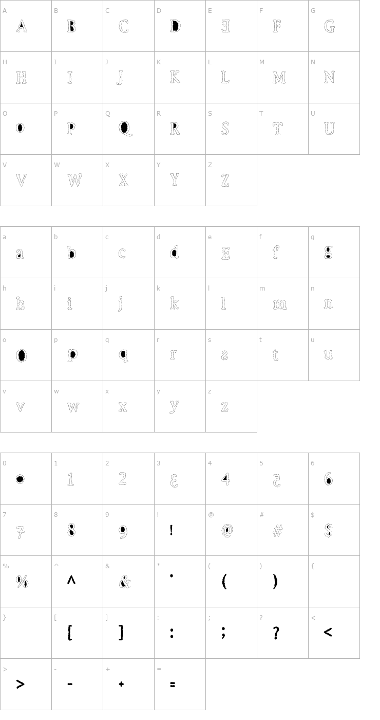 Character Map VTEbola-SudanCrashing Font