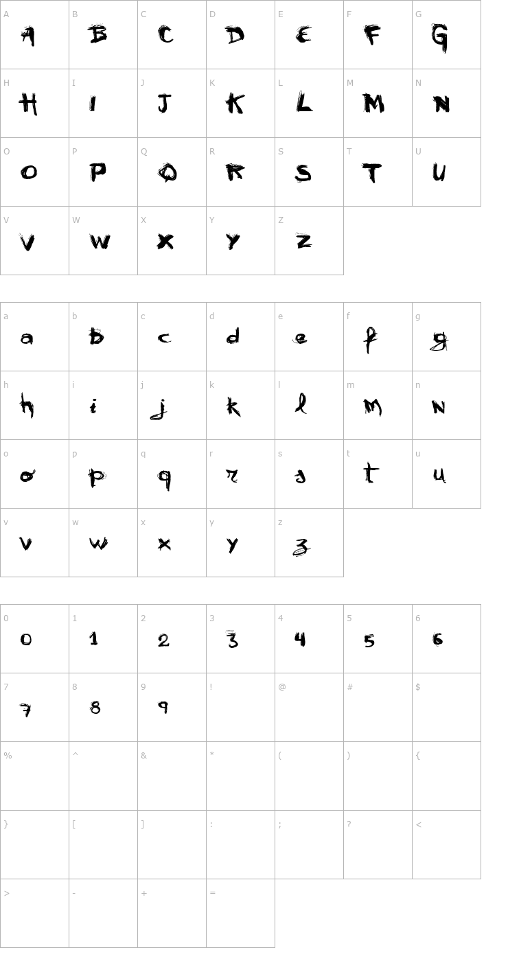 Character Map VTKS Mural Font