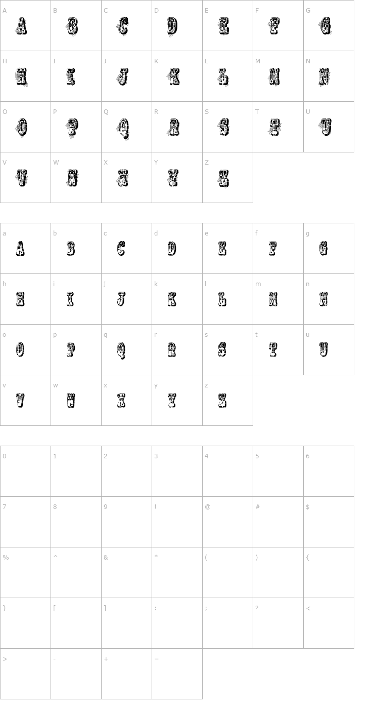 Character Map VTKS No Name Font
