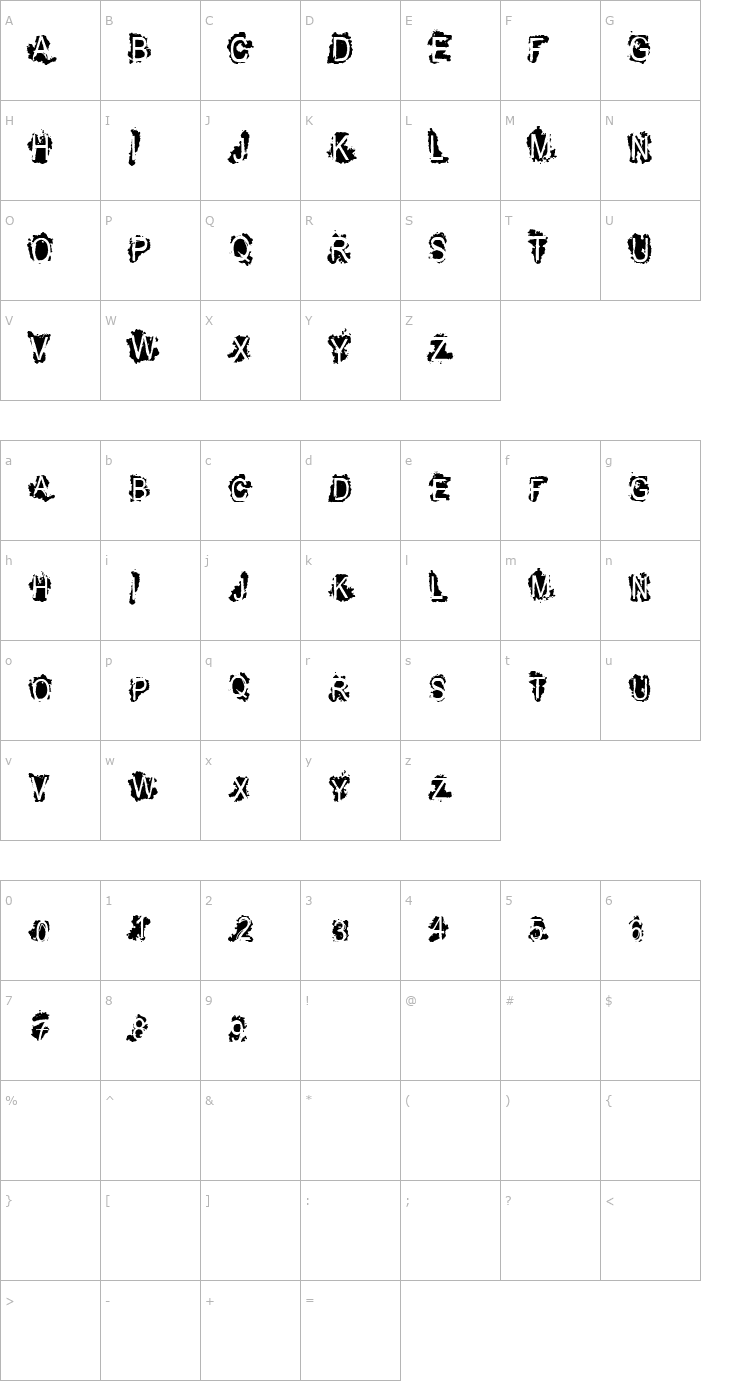 Character Map VTKS Refused Font