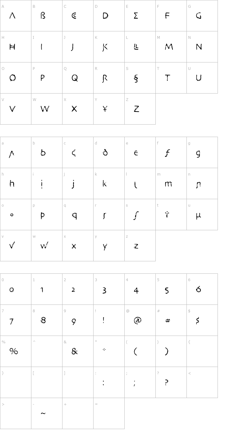 Character Map VTNecrotic-Fluids Font
